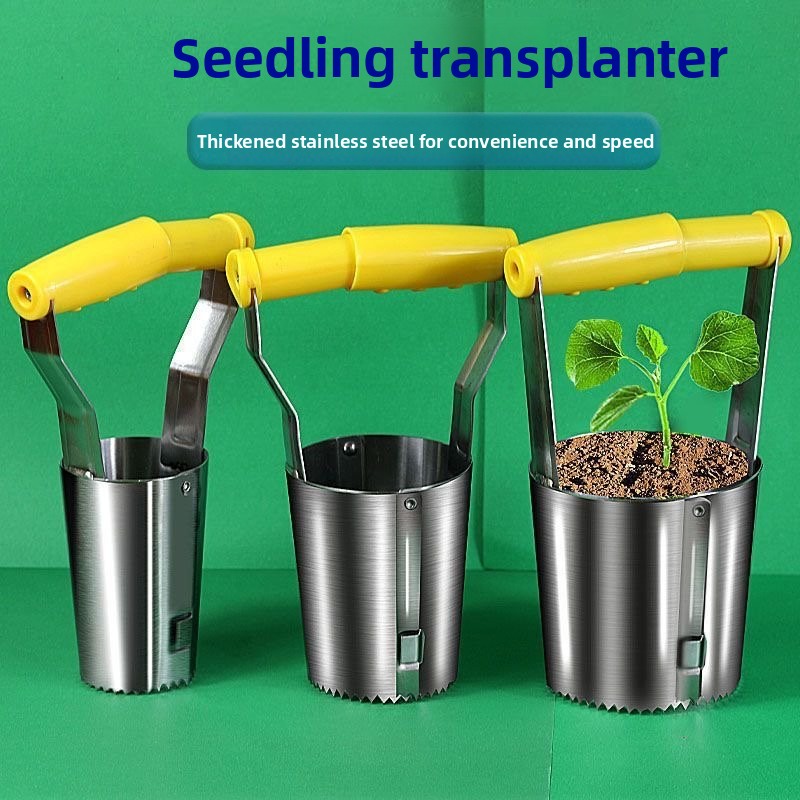 Vegetable Transplanter - Edelstahl-Setzlingspflanzgerät, Lochbohrer, Sämaschine, Gemüsepflanzwerkzeug, manuelles Garten-Setzlingspflanzgerät