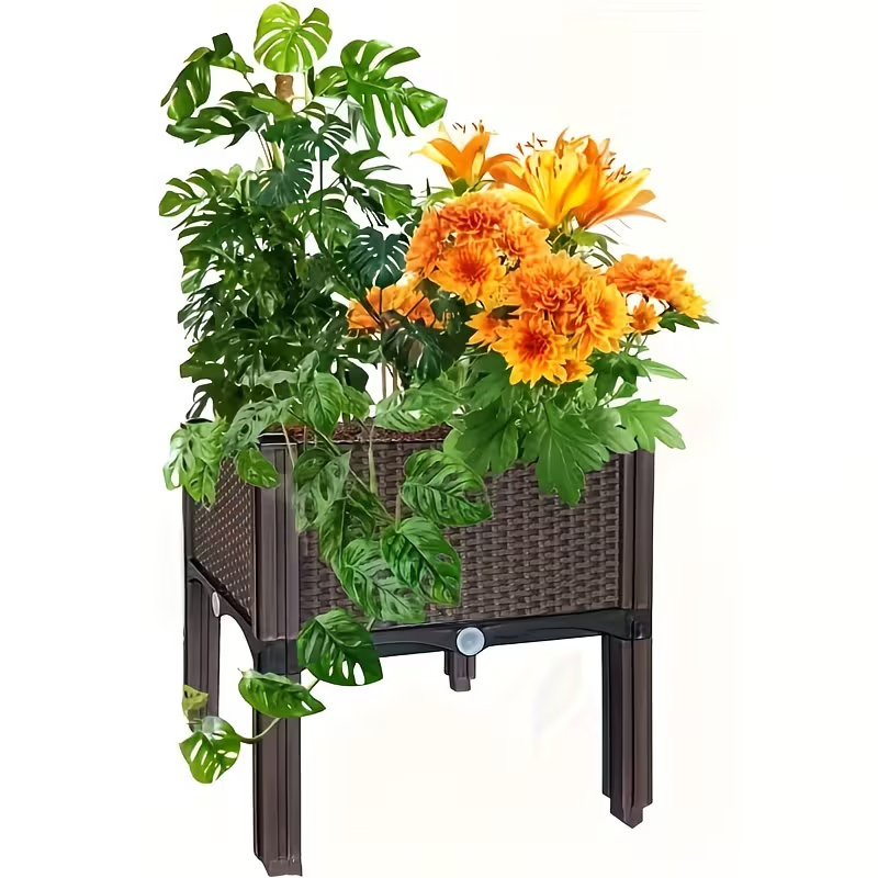 Vegetable Transplanter - Erhöhtes Hochbeet mit Beinen, Rattan-Effekt, Kunststoff-Pflanzkasten